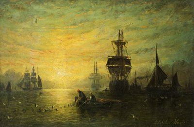 Atardecer con Barcos, 1875 de William Adolphus Knell